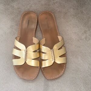 Leather slides with gold strap